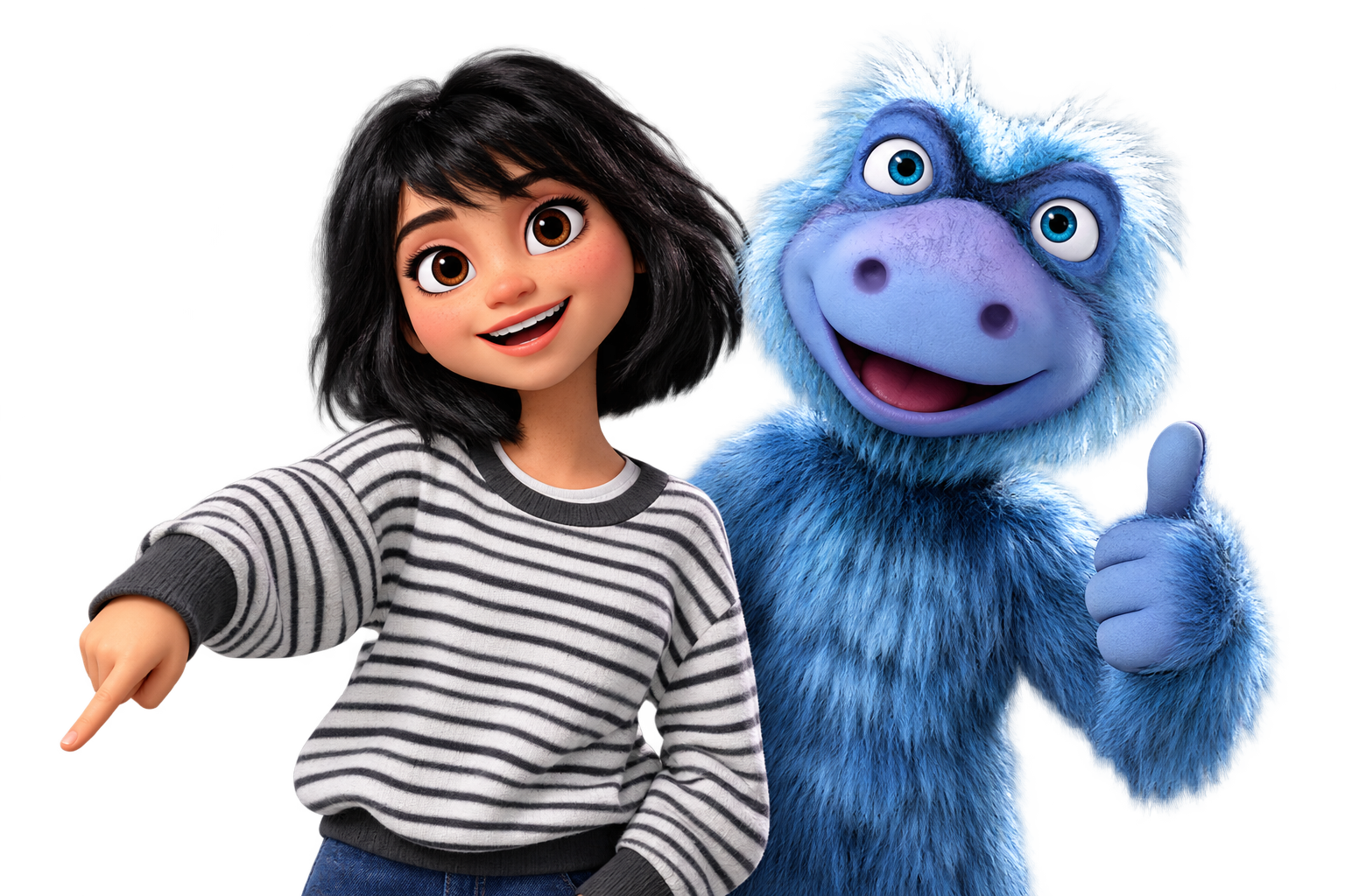 A student and Bugsy, an interactive teaching character, pointing toward the classroom modes