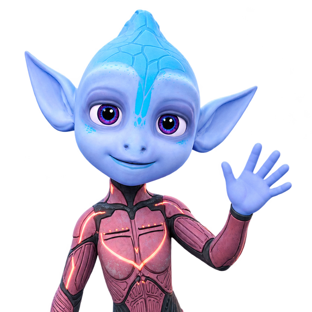 Quasar, an interactive teaching assistant character, waving