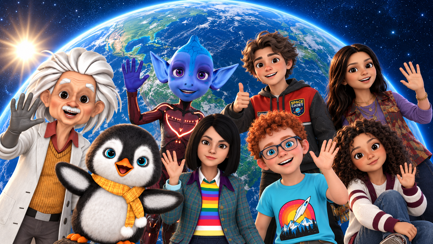 Green Our Planet Studios characters in an educational video
